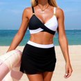 thumbnail image 1 of Womens Tummy Control Tankini Two Piece Swimsuit Ruched Cross Color Block Bathing Suits V Neck Swimwear with Bottom Mesh Skirt Black XXL, 1 of 5