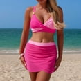 thumbnail image 1 of Womens Tummy Control Tankini Two Piece Swimsuit Ruched Cross Color Block Bathing Suits V Neck Swimwear with Bottom Mesh Skirt Pink S, 1 of 8