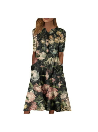 Auroural Dresses That Hide Tummy Bulge Women Plus Size V Neck Floral Print  Short Sleeve Boho Dress Party Dress