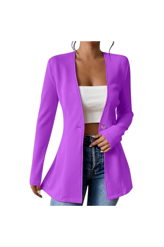 Womens Tunic Blazer Suit Jacket Long Sleeve One-button Long Blazers Business Casual Outfits for Women (2XL, Purple)