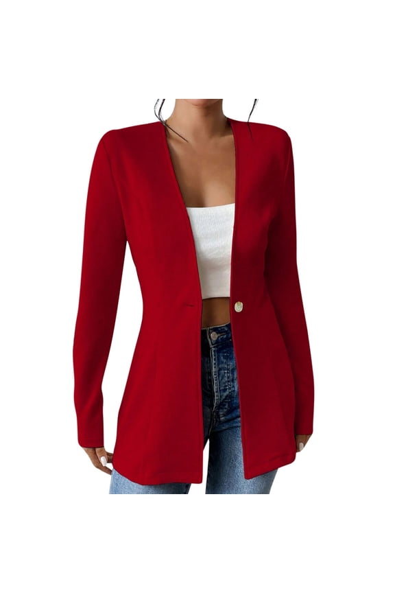 Womens Tunic Blazer Suit Jacket Long Sleeve One-button Long Blazers Business Casual Outfits for Women (M, Hot Pink)