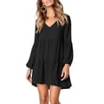 thumbnail image 1 of Womens Tunic Dress Long Sleeve V Neck Casual Loose Flowy Swing Shift Dresses Black L, 1 of 6