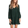 thumbnail image 1 of Womens Tunic Dress Long Sleeve V Neck Casual Loose Flowy Swing Shift Dresses Green Polka Dots XXL, 1 of 9