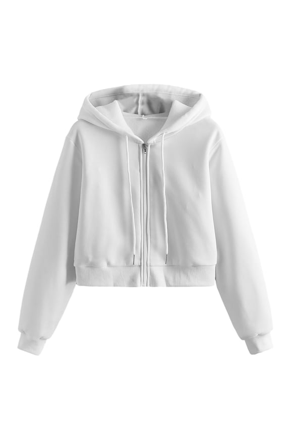 Womens Tunic Fall Winter Loose Hooded Long Sleeve Bell Off the Shoulder Zip Up Solid Color Leisure Polyester Hoodies (White,L)