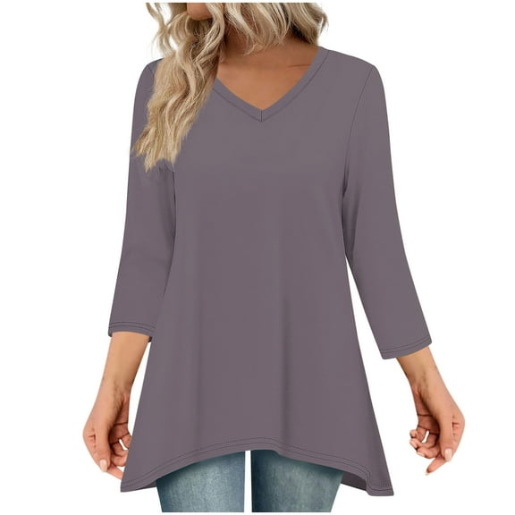 Womens Tunic Plus Size 3/4 Sleeve Tops to Wear with Leggings Casual Long Swing Blouses Shirts Loose Fit Dressy