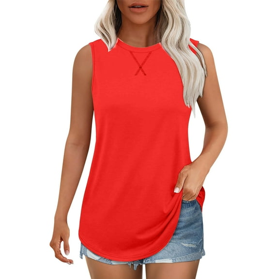 Womens Tunic Shirt for Legging Tank Tops Round Neck Sleeveless Blouses Casual Summer Trendy