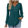 thumbnail image 1 of Womens Tunic Shirts V-Neck Tops Casual Ruched Solid Long Sleeve Blouses Trendy Button Up Balloon Sleeves Pullovers For Leggings 2025 Fall Clothes, 1 of 6