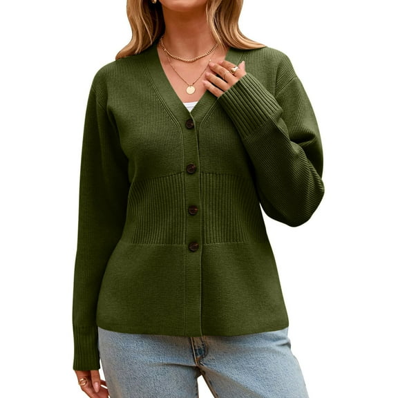 Womens Tunic Sweater Cardigans Button Up Long Sleeve Knitted Jacket Solid Color Casual Fashion Fall Outwear (L, Army Green)