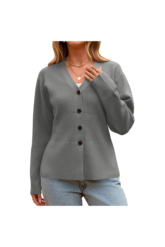 Womens Tunic Sweater Cardigans Button Up Long Sleeve Knitted Jacket Solid Color Casual Fashion Fall Outwear (M, Gray)
