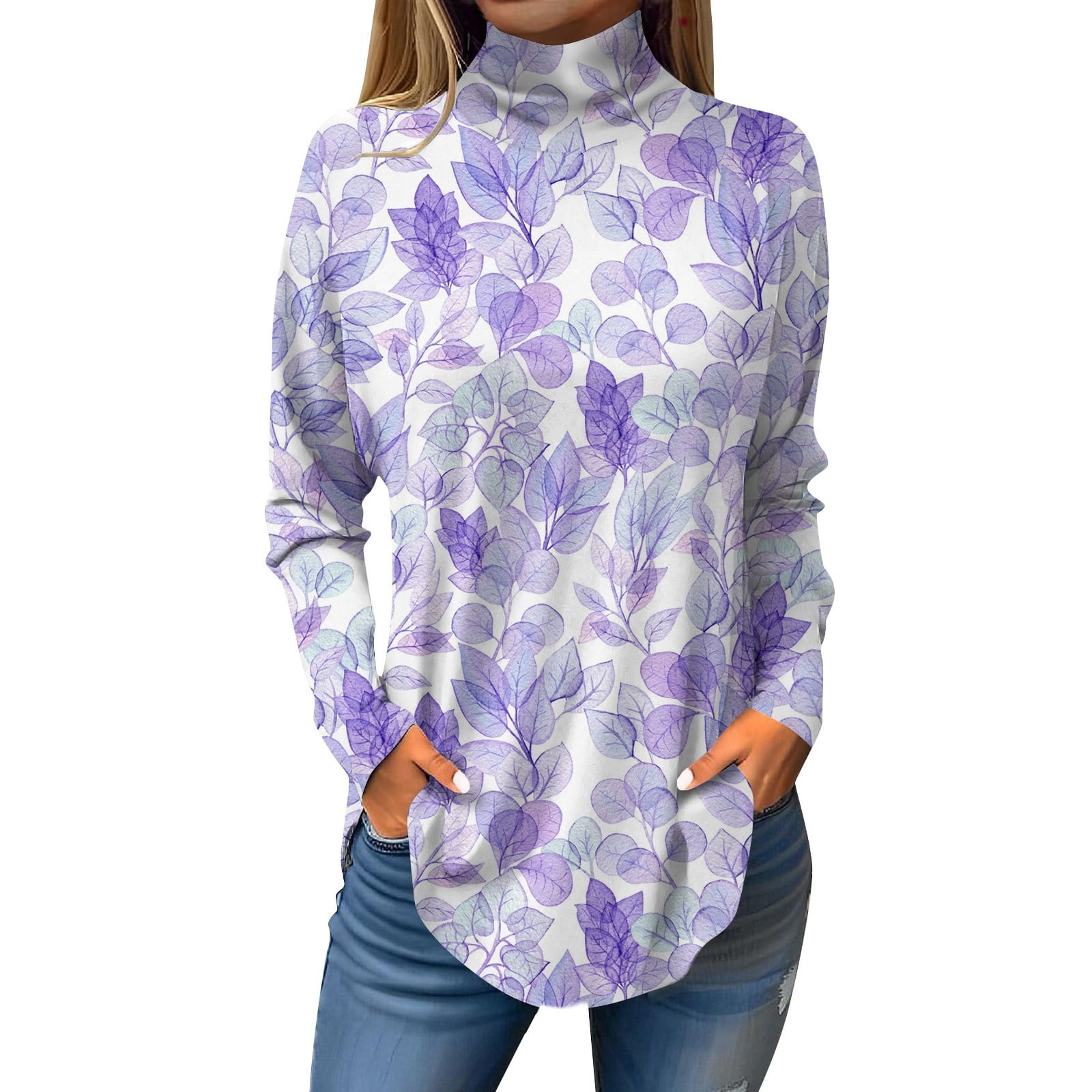 Womens Tunic To Wear with Leggings Floral Print TShirts Long Sleeve