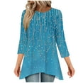 thumbnail image 1 of Womens Tunic Top 3/4 Long Sleeve Tunics for Women Plus Size Round Neck Longline Tops for Leggings Ladies Swing T Shirt Casual Loose Stretch Comfortable Blouses Shirts Blue L, 1 of 7