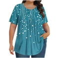 thumbnail image 1 of Womens Tunic Top Short Sleeve Tunics for Women Plus Size Round Neck Longline Tops for Leggings Ladies Swing T Shirt Casual Loose Stretch Comfortable Blouses Shirts Blue XXXL, 1 of 5