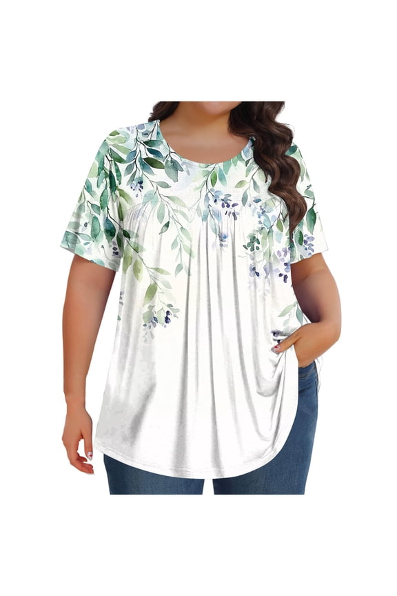 Womens Tunic Top Short Sleeve Tunics for Women Plus Size Round Neck Longline Tops for Leggings Ladies Swing T Shirt Casual Loose Stretch Comfortable Blouses Shirts Green XXL