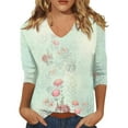 thumbnail image 1 of Womens Tunic Tops 3/4 Length Sleeve Fashion Graphic Print V-Neck Pullover T-Shirts Spring Dressy Casual Classic Fit Outfit Clothes, 1 of 4