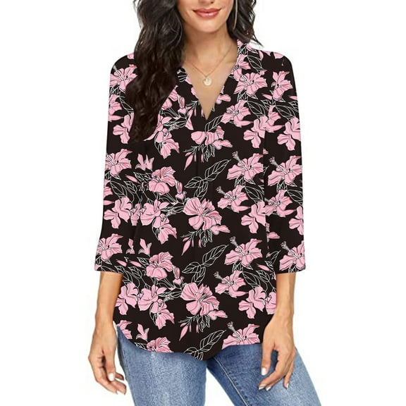 Womens Tunic Tops 3/4 Sleeve Summer Womens Tops Loose Fit Summer Flowy Shirts Casual Cute Summer Tops for Women Floral Oversized Tshirts for Women Graphic Western