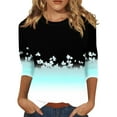 thumbnail image 1 of Womens Tunic Tops, 3/4 Sleeve Shirts Cute Flower Print Graphic Tees Blouses Casual Plus Size Basic Tops Pullover Cotton Tank For Women 4 Tops Work Long Tank Tops Outfits (XXL, Cyan) ZMTing, 1 of 4