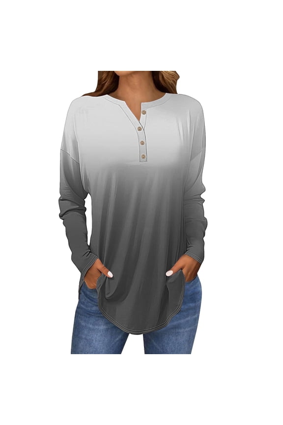 Womens Tunic Tops, Comdrip Long Sleeve Tops for Women Neck Casual Petite T Shirts Ladies Tunic Tops Grey M