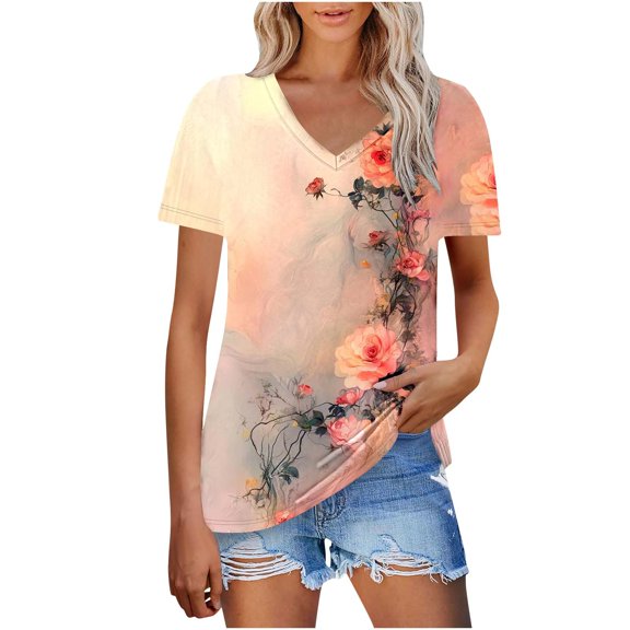 Womens Tunic Tops Dressy Casual 3/4 Sleeve Tee Shirts Womens Loose Fit Graphic Tees Vintage