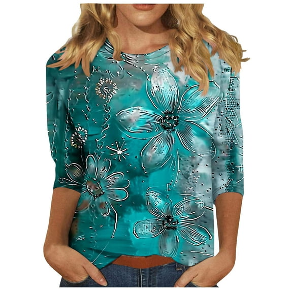 Womens Tunic Tops Dressy Casual 3/4 Sleeve Women Blouses for Work Casual Plus Size Womens Shirts Long