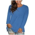 thumbnail image 1 of Womens Tunic Tops Dressy Casual Long Sleeve Round Neck Soft Loose Blouse Fashion Plus Size Fall Pullover Shirts (Blue 3XL), 1 of 5