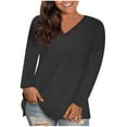 thumbnail image 1 of Womens Tunic Tops Dressy Casual Long Sleeve V Neck Soft Loose Blouse Solid Plus Size Spring Fall Tee Shirts (Dark Gray XL), 1 of 6