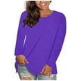 thumbnail image 1 of Womens Tunic Tops Dressy Casual Long Sleeve Round Neck Soft Loose Blouse Fashion Plus Size Fall Pullover Shirts (Purple S), 1 of 5