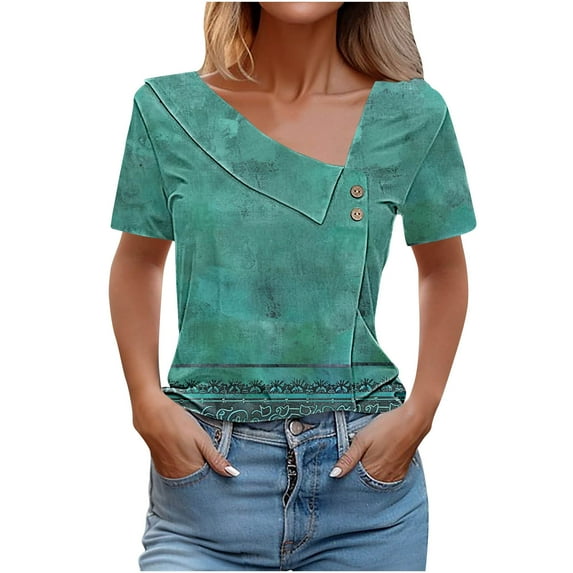 Womens Tunic Tops Dressy Casual Short Sleeve Short Sleeve Shirts for Women Loose Fit Summer Clothes for Young Women 2025 Vacation