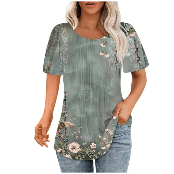 Womens Tunic Tops Dressy Casual Short Sleeve Womens T Shirts Loose Fit Plus Size Summer Tees for Women 2025