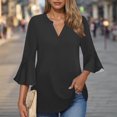 thumbnail image 1 of Womens Tunic Tops Dressy Casual V Neck Business Chiffon Blouses 3/4 Length Sleeve Pleated Trendy Work Shirts Black S-Xxl, 1 of 6