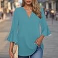 thumbnail image 1 of Womens Tunic Tops Dressy Casual V Neck Business Chiffon Blouses 3/4 Length Sleeve Pleated Trendy Work Shirts Sky Blue S-Xxl, 1 of 6