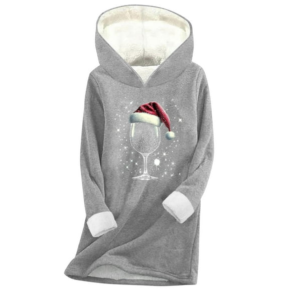 Womens Tunic Tops Letter Printed Christmas Winter Clothes Sherpa Fleece Lined Thermal Pullover Sweatshirt Long Sleeve (XL, Gray Hoodie)