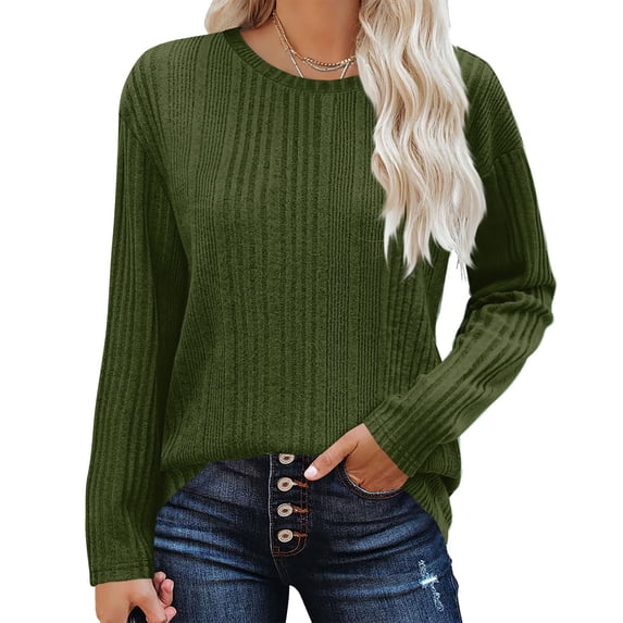 Womens Tunic Tops Long Sleeve Shirts Casual Basic Oversized T Shirt Crewneck Loose Fit Spring Fashion Clothes Army Green XXL