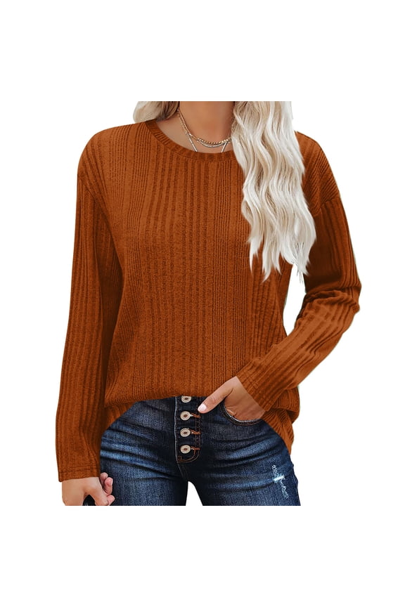 Womens Tunic Tops Long Sleeve Shirts Casual Basic Oversized T Shirt Crewneck Loose Fit Spring Fashion Clothes Coffee L
