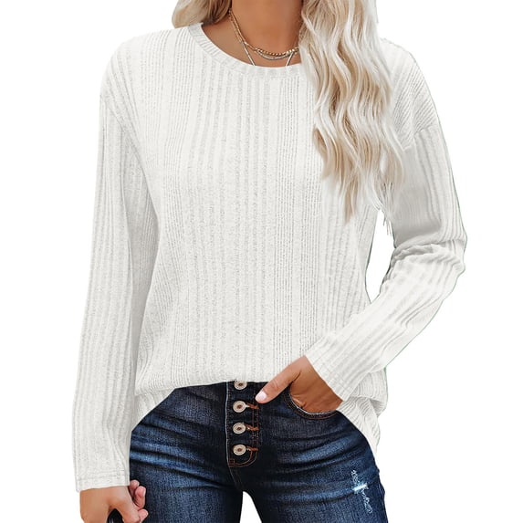 Womens Tunic Tops Long Sleeve Shirts Casual Basic Oversized T Shirt Crewneck Loose Fit Spring Fashion Clothes White M