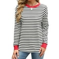 thumbnail image 1 of Womens Tunic Tops Long Sleeve Striped Shirts Crewneck Tops Black & Red S, 1 of 6