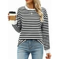 thumbnail image 1 of Womens Tunic Tops Long Sleeve Striped Shirts Crewneck Tops Black & White XL, 1 of 7