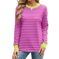 thumbnail image 1 of Womens Tunic Tops Long Sleeve Striped Shirts Crewneck Tops Pink XXL, 1 of 7