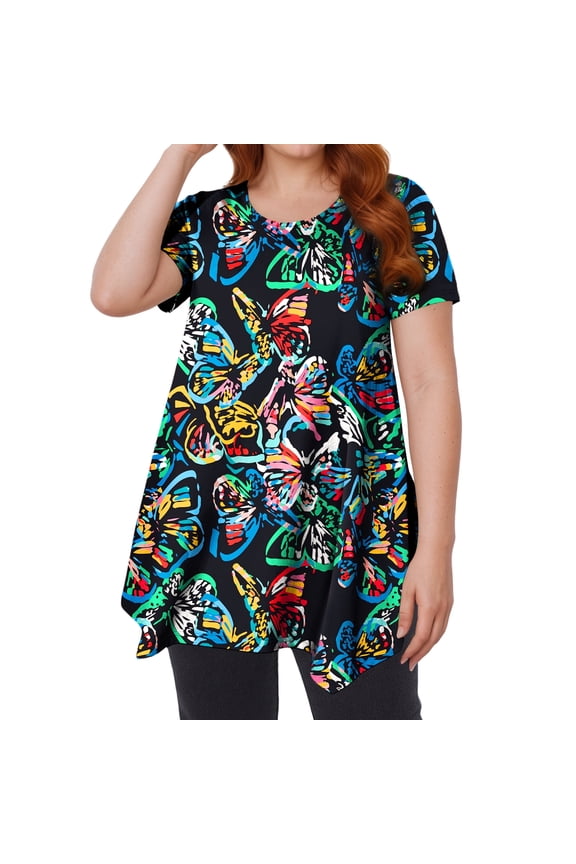 Womens Summer Tunic Tops Plus Size Short Sleeve Casual Shirts