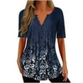 thumbnail image 1 of Womens Tunic Tops ,Long Length Ladies Tunic Tops for Leggings Button Down Shirt Floral Print Summer Tops Casual Short Sleeve Blouses Henley V Neck T Shirts Size 8-16, 1 of 5