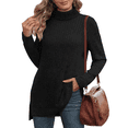 thumbnail image 1 of Womens Tunic Tops Turtleneck Long Sleeve Shirts Oversized Fall Sweaters Side Split High Low Hemline, 1 of 5