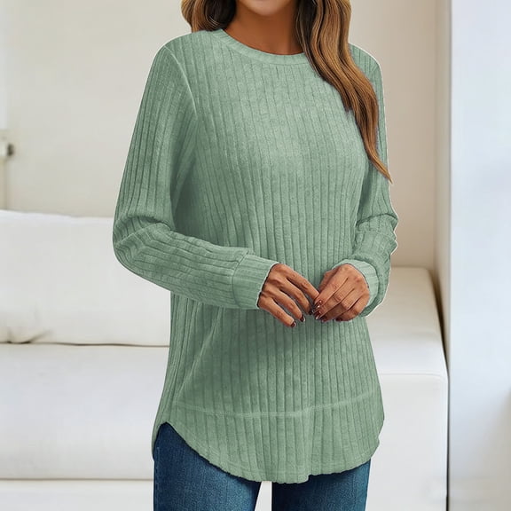 Womens Tunic Tops for Leggings V neck Long Sleeve Shirt Casual Long T-Shirts S-3XL Green S