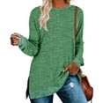 thumbnail image 1 of Womens Casual Long Sleeve Round T Shirts Blouses Sweatshirt Crewneck Pullovers Color Block Long Sleeve Side Split Tunic Tops, 1 of 4