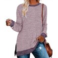 thumbnail image 1 of Womens Casual Long Sleeve Round T Shirts Blouses Sweatshirt Crewneck Pullovers Color Block Long Sleeve Side Split Tunic Tops, 1 of 3