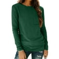 thumbnail image 1 of Womens Tunic Tops with Chest Pocket Long Sleeve Round Neck Cotton Tee Shirts Fall Casual Plain T-shirt Tshirts (S, Green), 1 of 6