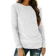 thumbnail image 1 of Womens Tunic Tops with Chest Pocket Long Sleeve Round Neck Cotton Tee Shirts Fall Casual Plain T-shirt Tshirts (XL, White), 1 of 6