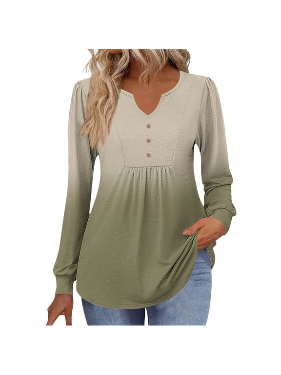 Womens Tunic Tops with Leggings Fall Fashion Ombre Tie Dye V Neck Long Sleeve Shirts Flowy Swing