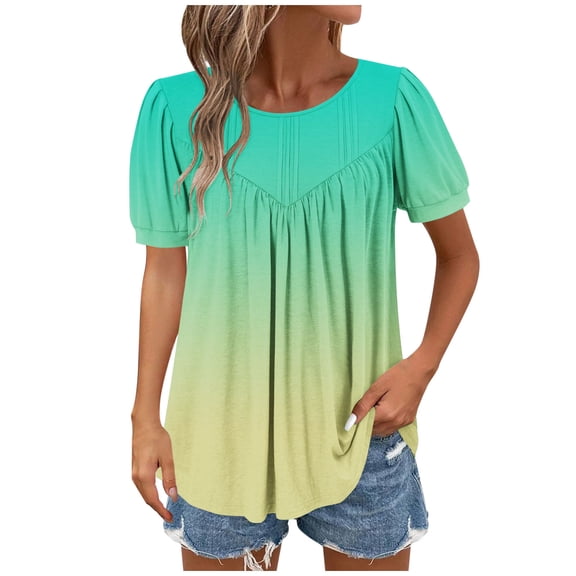 Womens Tunic Tops with Leggings, Short Sleeve Shirts for Women Summer Fashion Loose Fit Ombre Tie Dye Flowy Crewneck Dressy Blouses