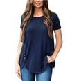 thumbnail image 1 of Womens Tunic Tops with Leggings, Short Sleeve Shirts for Women Summer Fashion Side Slit Crewneck T-Shirts with Buttons, 1 of 5