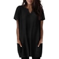 thumbnail image 1 of Womens Tunic Tops with Pockets, Short Sleeve Shirts for Women Summer Casual Loose Fit Solid Color Long Length V Neck T-Shirts, 1 of 4