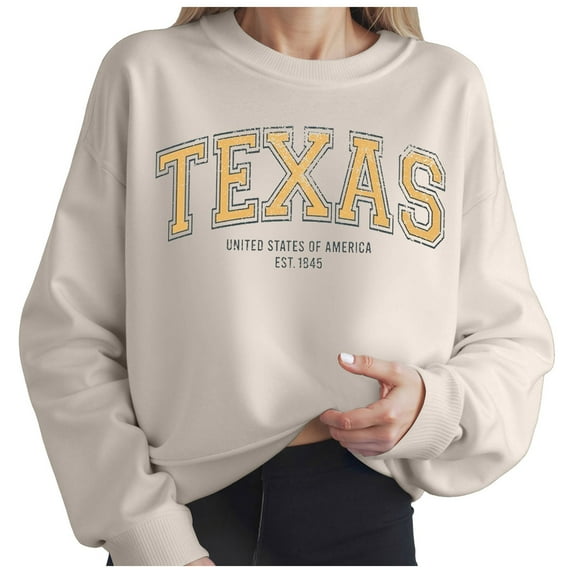 Womens Tunics Fall Loose Fit Crew Neck Long-sleeved Bell Drop Shoulder with Pocket Graphiprint Vintage Cotton Sweatshirt Sweatshirts(Beige,S)